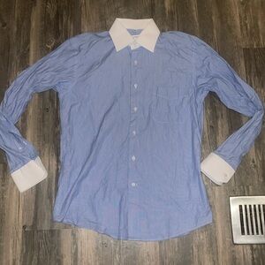 Balmain Light Blue Dress Shirt with White Contrast Collar & Cuffs